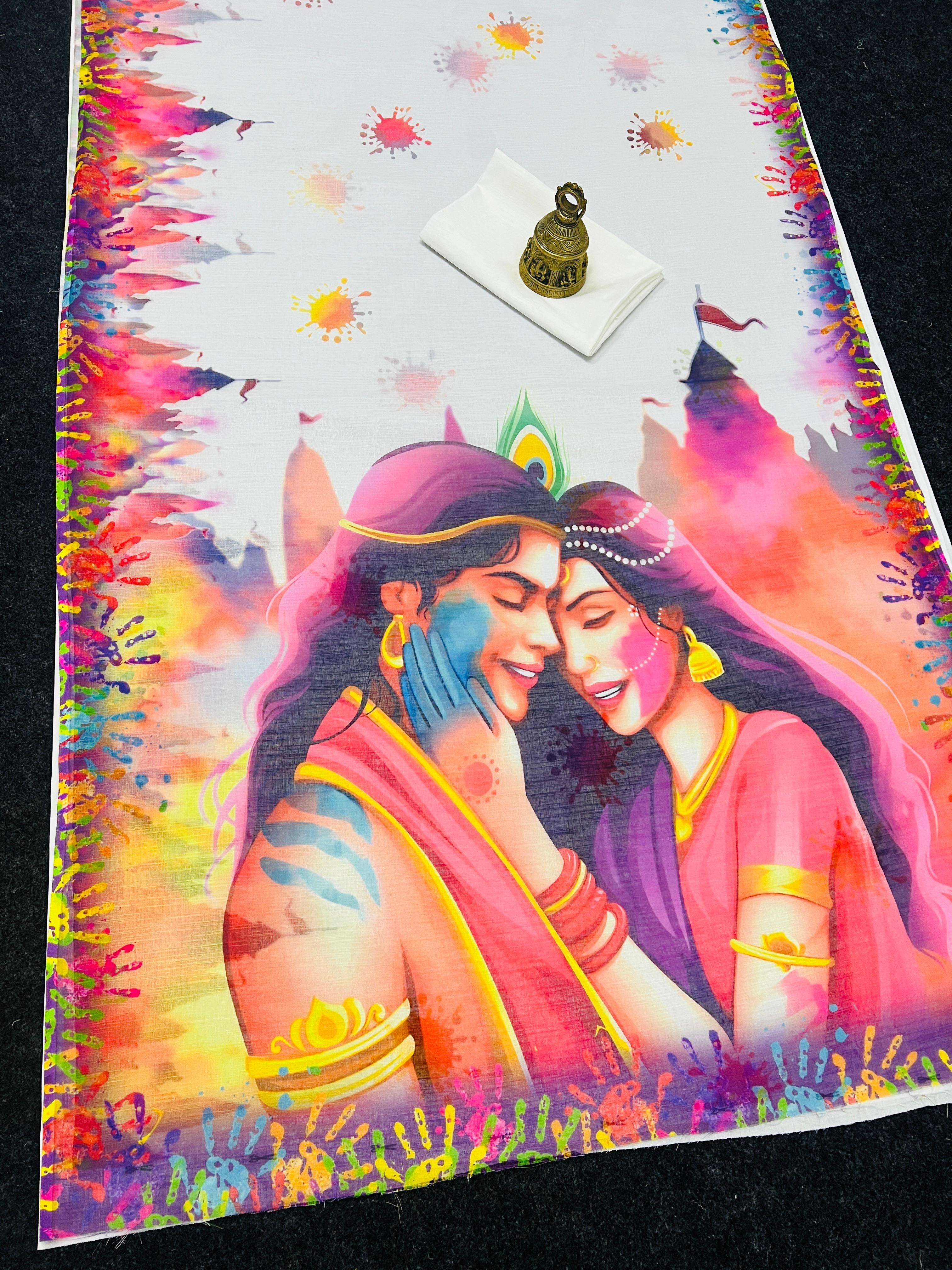 HOLI FESTIVAL SPECIAL LINEN WITH DIGITAL PRINTED SAREE COLLE...