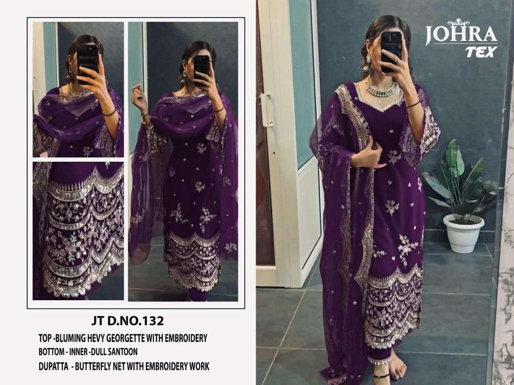 JOHRA TEX 132 b GEORGETTE WITH EMBROIDERY WORK PURPLE COLOUR...