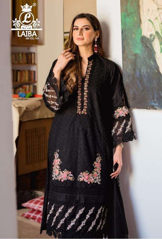 Laiba 149 Georgette with embroidery work black colour pakist...