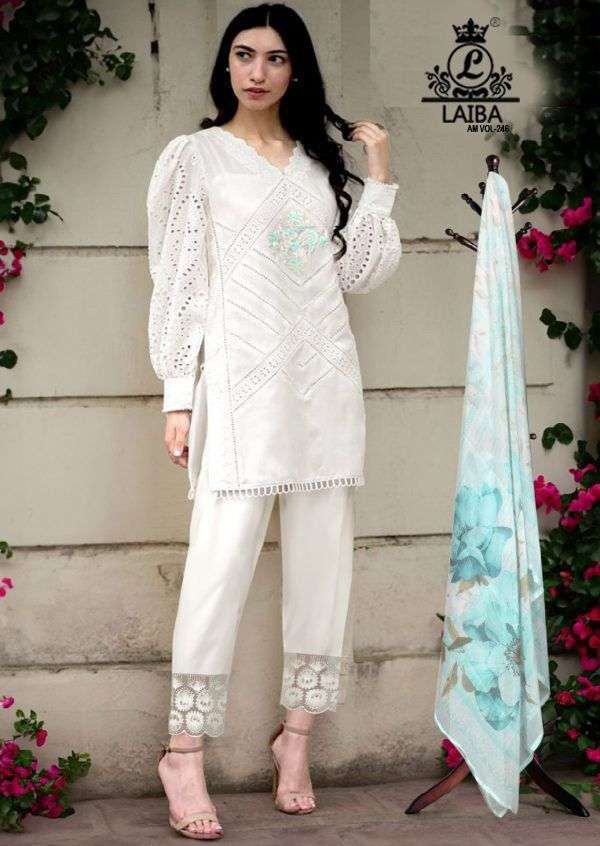 Laiba 246 georgette with embroidery work white colour readym...