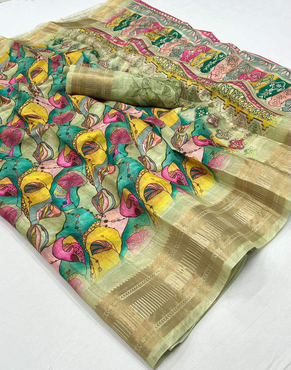 lt fabrics kashvi creation kesar silk with jacquard border s...