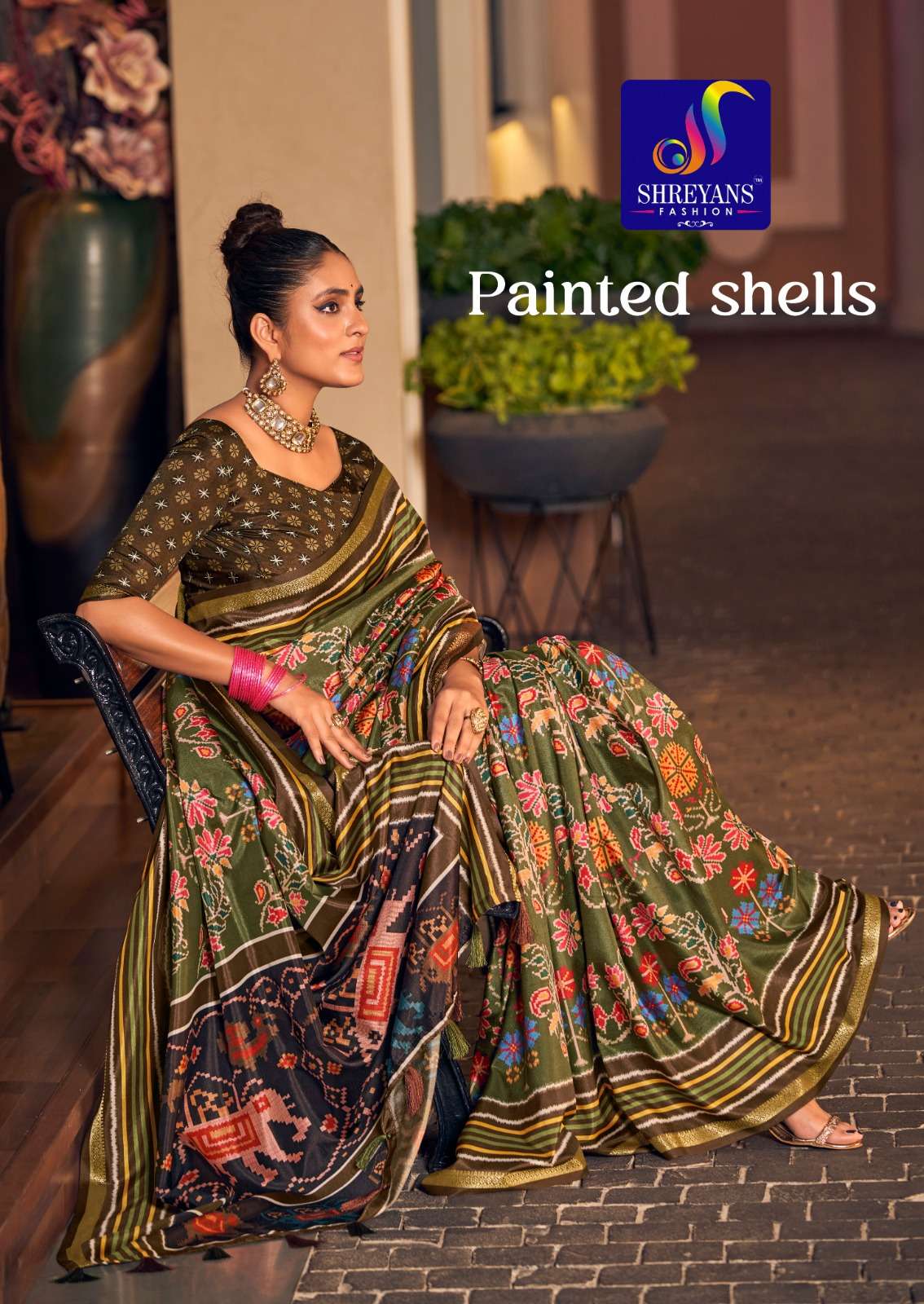Painted shells SILK WITH PRINTED FANCY LOOK SAREE COLLECTION...