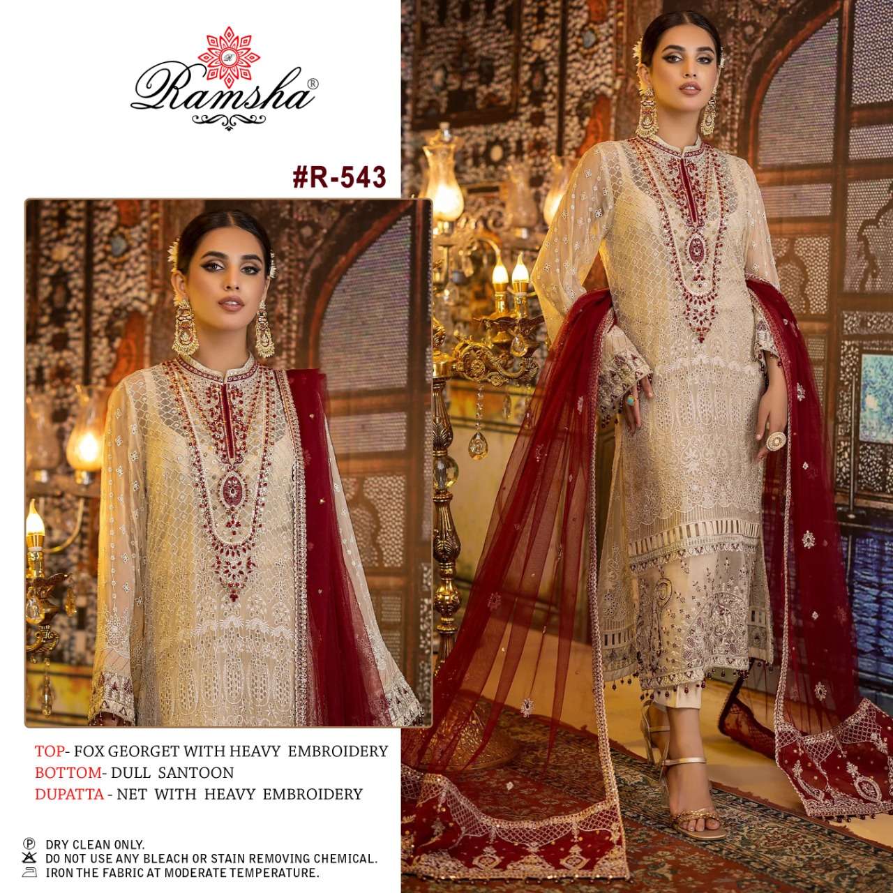 RAMSHA FASHION r 543 GEORGETTE WITH EMBROIDERY WORK PAKISTAN...