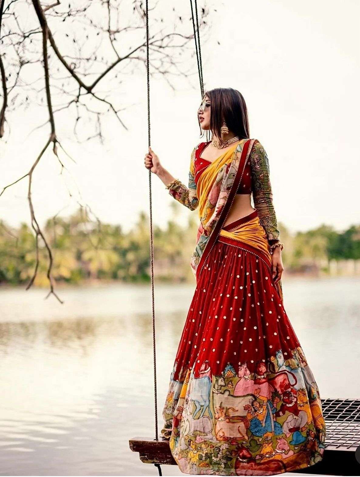 RED COLOUR FULLY STICH GEORGETTE WITH KALAMKARI PRINTED DESI...