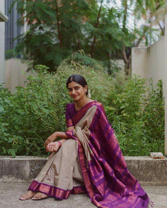 Soft banarasi silk with purple shades pallu party wear look ...