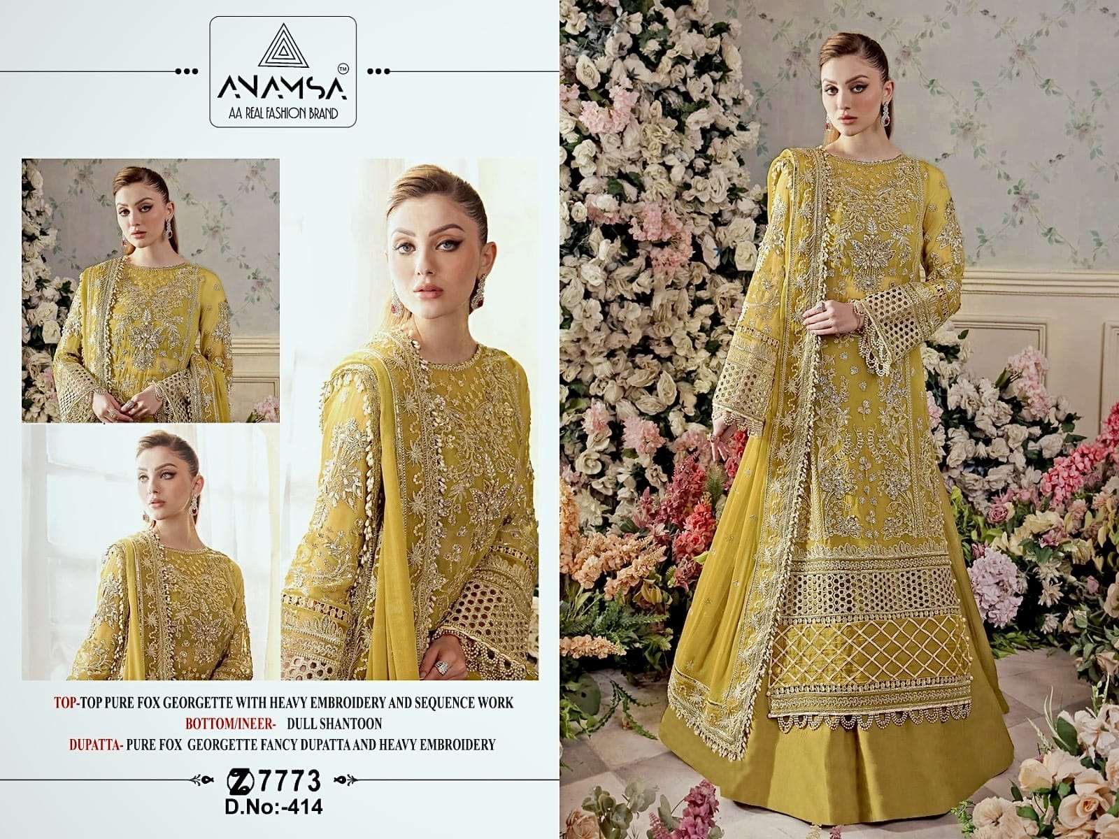 ANAMSA 414 GEORGETTE WITH EMBROIDERY WORK EID SPECIAL YELLOW...