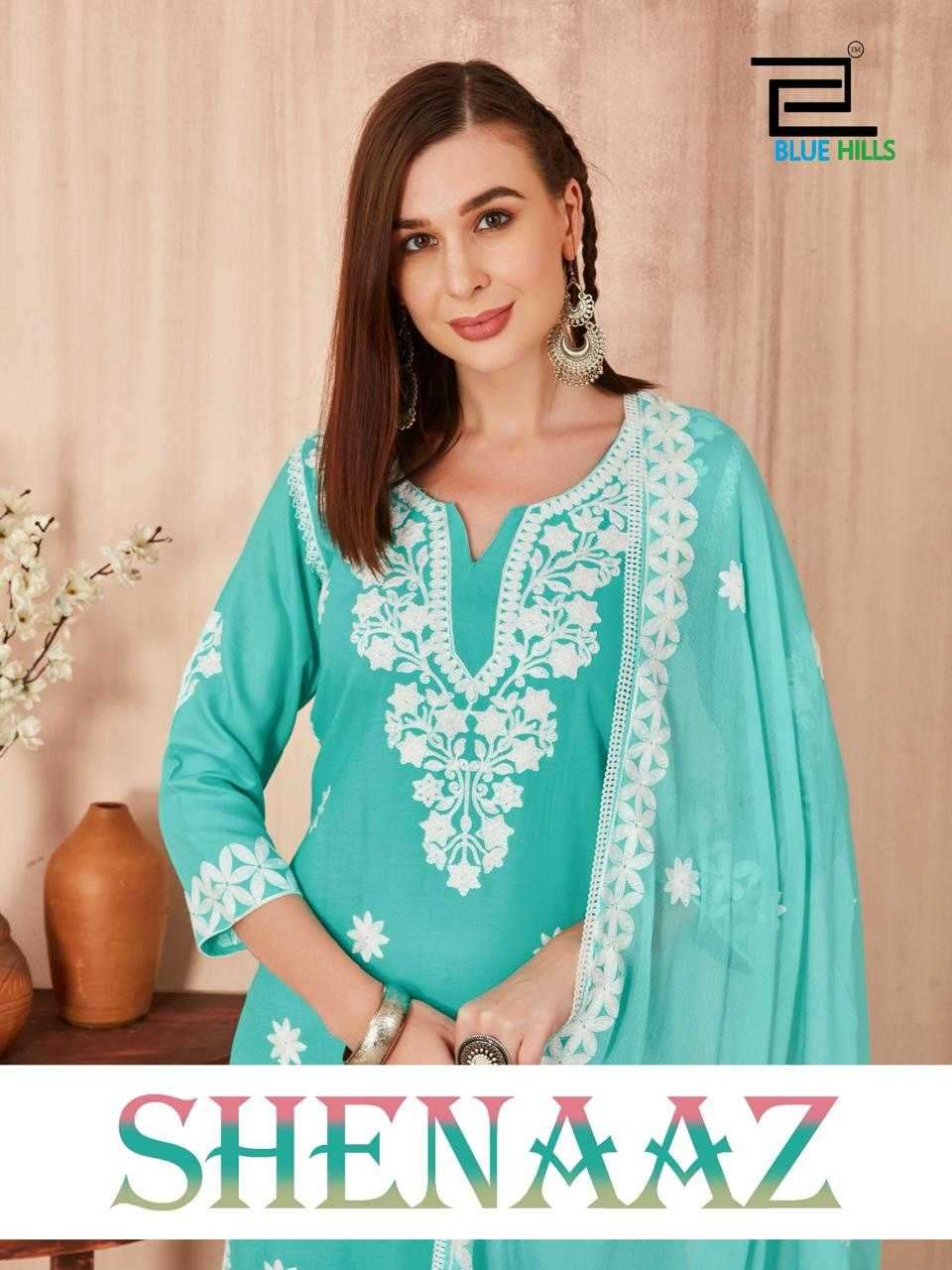 BLUE HILLS SHENAAZ RAYON WITH THREAD WORK READYMADE SUITS CO...