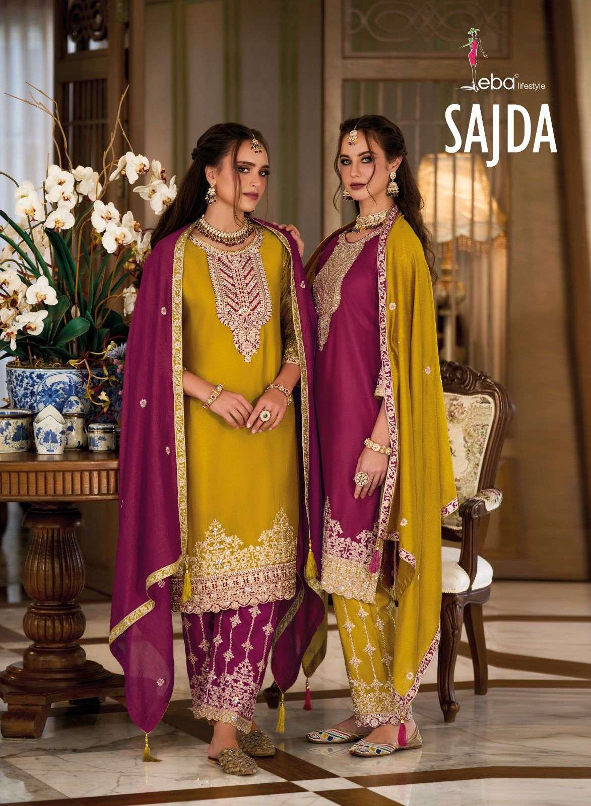 Eba Lifestyle Sajda silk with embroidery work readymade desi...