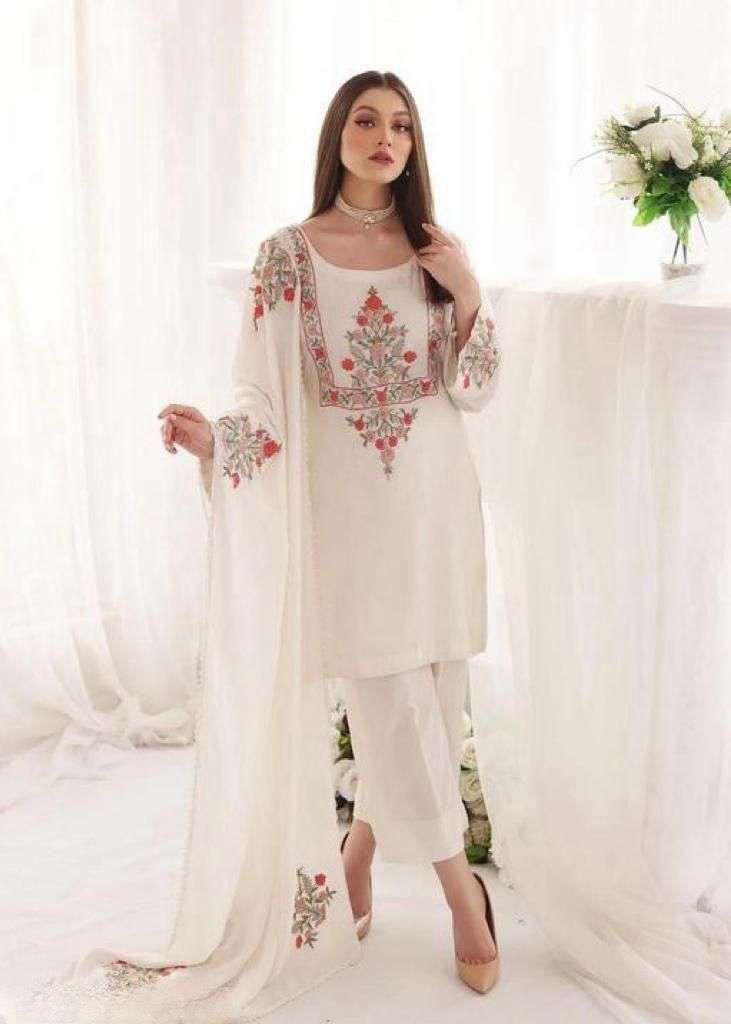GEORGETTE WITH EMBROIDERY WORK WHITE COLOUR READYMADE SUMMER...