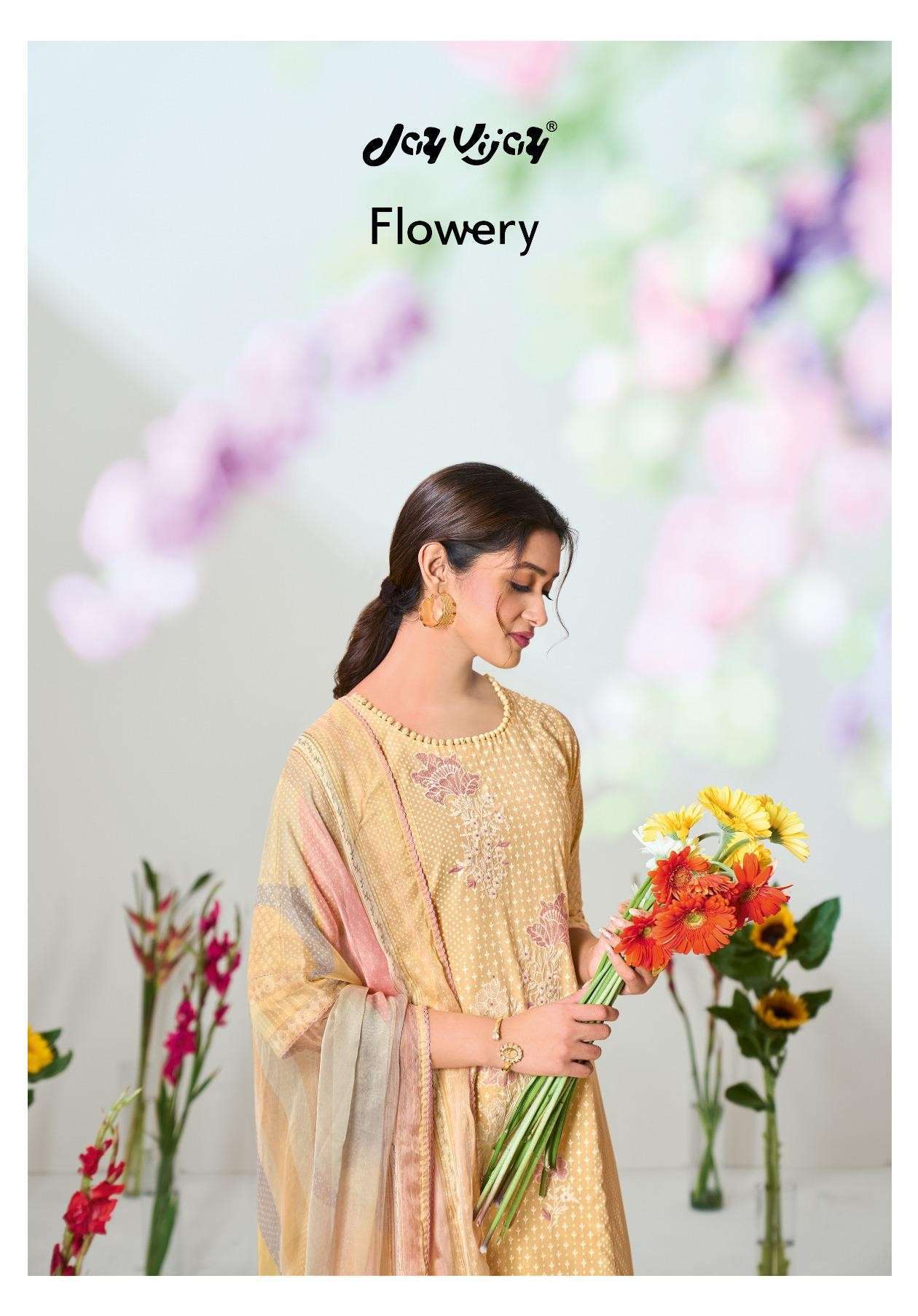 Jay Vijay Flowery Fancy block printed cotton fabric salwar k...