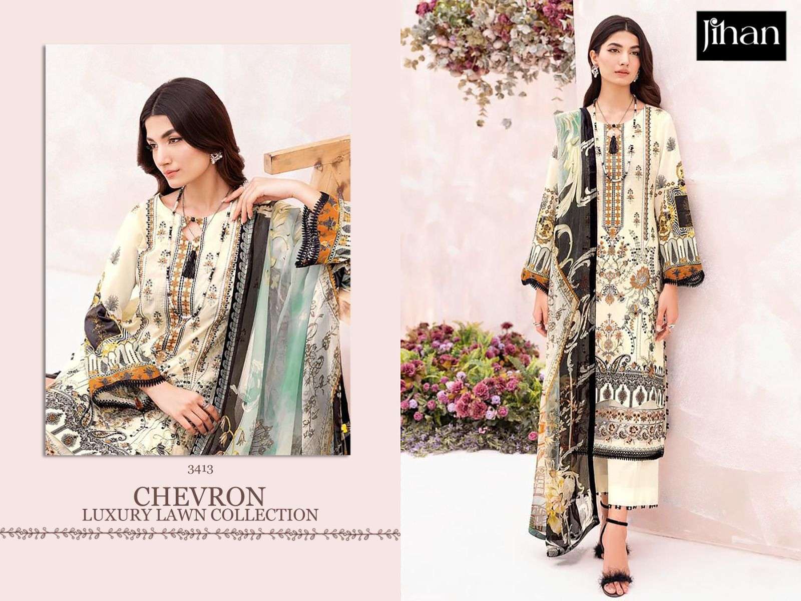 JIHAN CHEVRON LUXURY LAWN COLLECTION COTTON WITH PRINTED SUM...