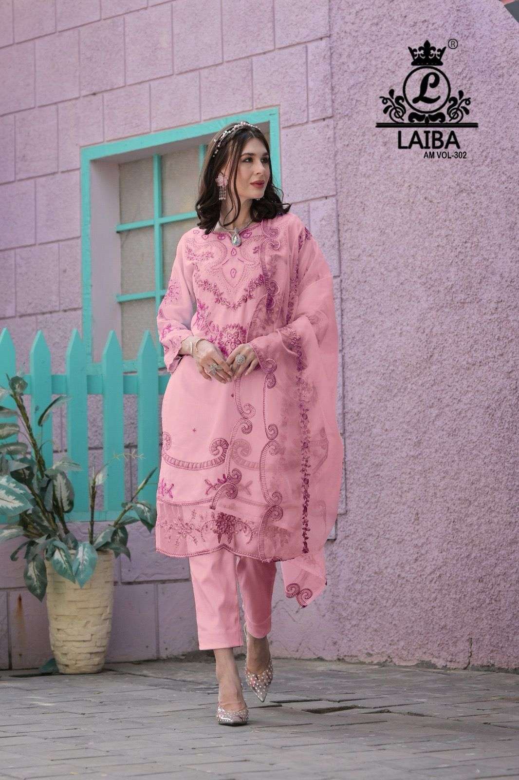 LAIBA AM VOL 302 ORGANZA WITH EMBROIDERY WORK READYMADE PAKI...