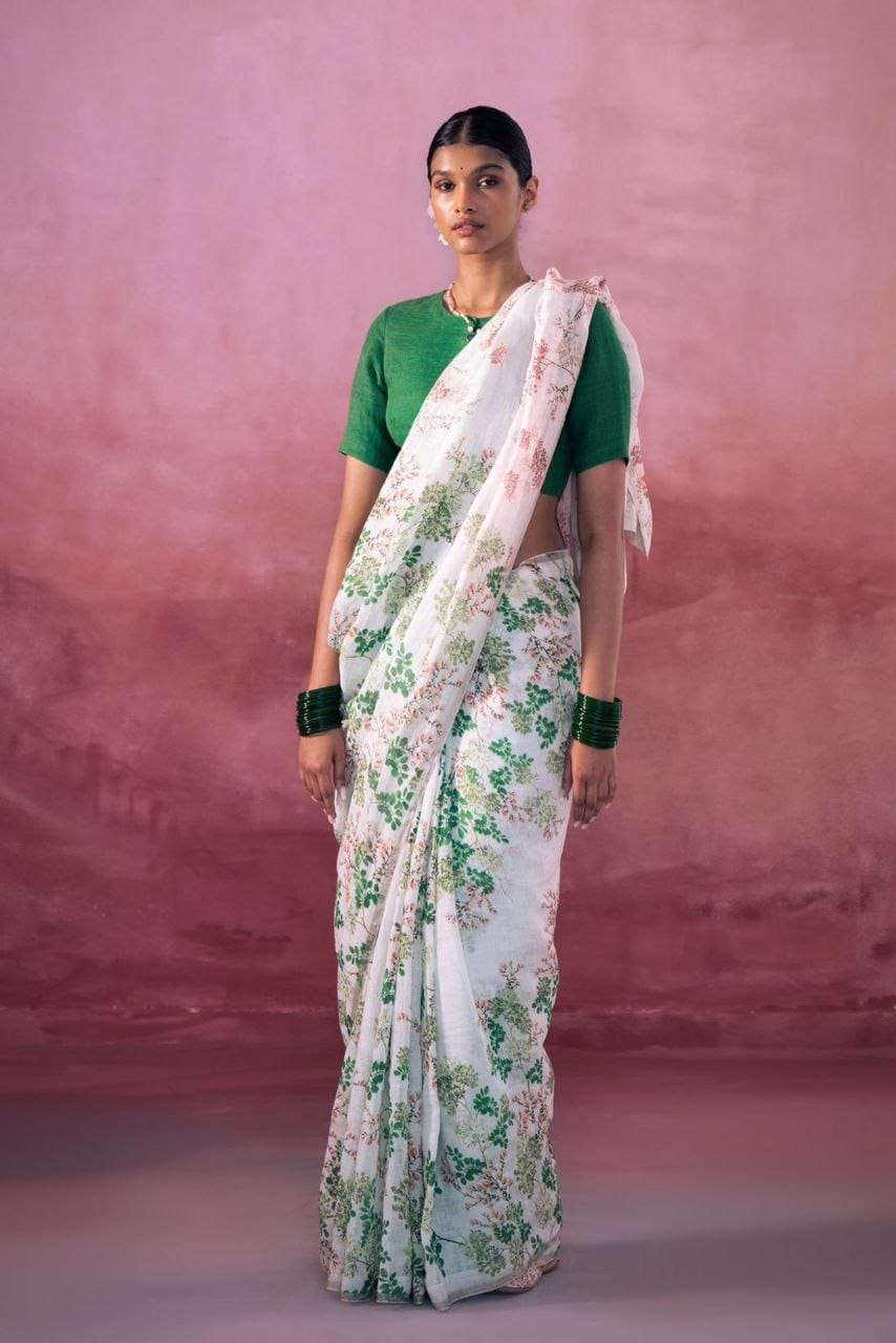 LINEN WITH FLOWER PRINTED PARTY WEAR LOW RATE SAREE COLLECIT...