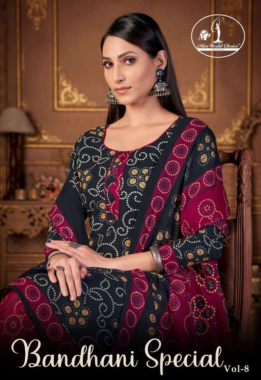 MISS WORLD  CHOICE BANDHANI SPECIAL COL 8 COTTON WITH BANDHA...