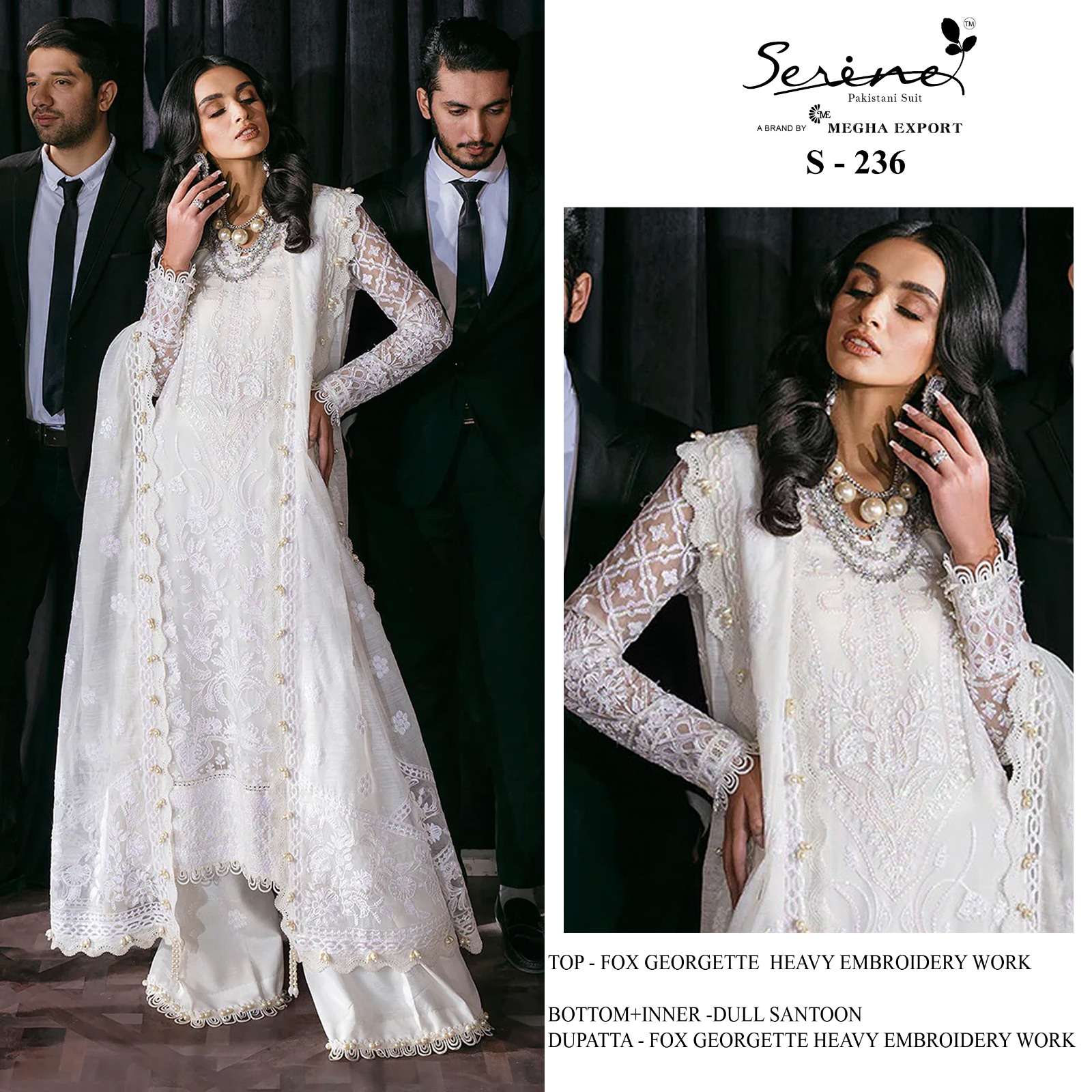 SERINE 236 GEORGETTE WITH EMBROIDERY WORK WHITE COLOR PAKIST...