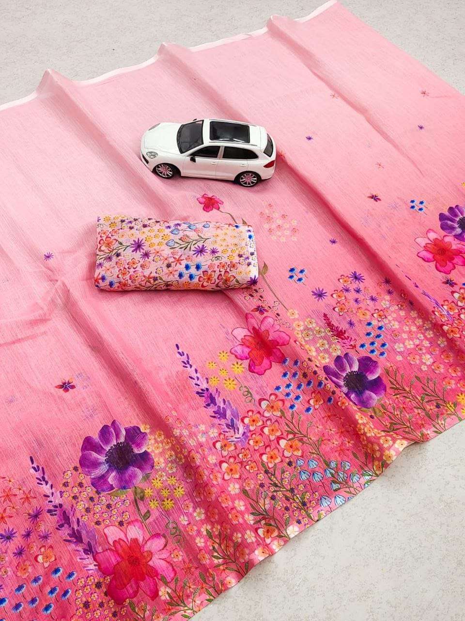 SUMMER SPECIAL LINEN WITH FLOWER PRINTED SAREE BEST WHOLESAL...