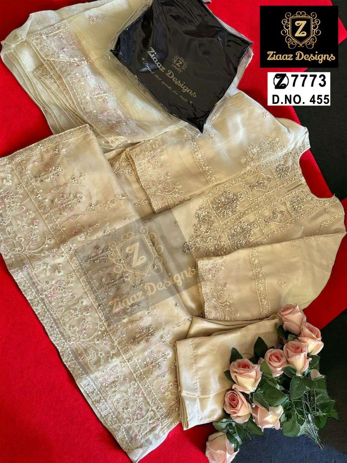 ZIAAZ 455 ORGANZA WITH EMBRODIERY WORK LIGHT SHADES PARTY WE...