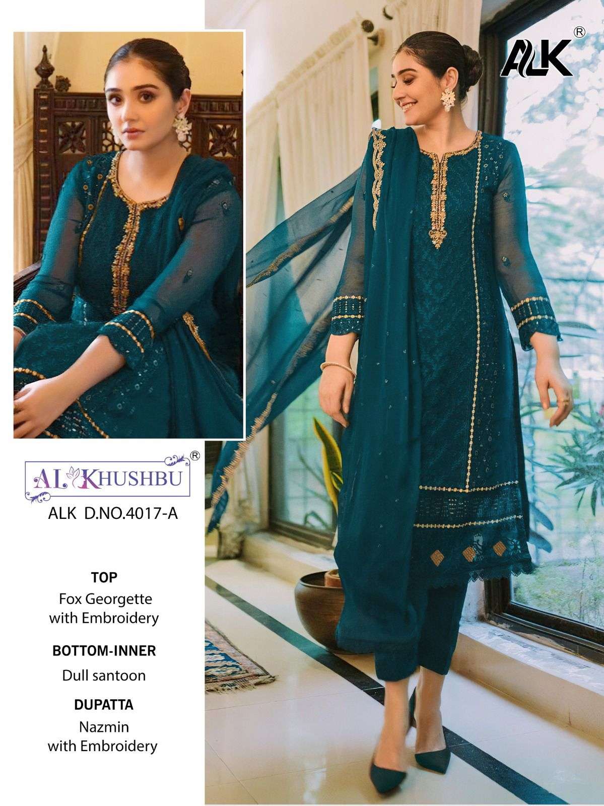 AL KHUSHBU 4017 GEORGETTE WITH EMBROIDERY WORK PAKISTANI SUI...