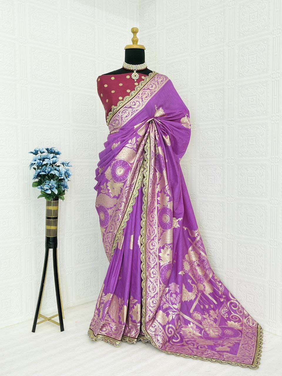 AMAZING DOLA SILK SAREE WITH EMBROIDERY LACE CONCEPT AT WHOL...