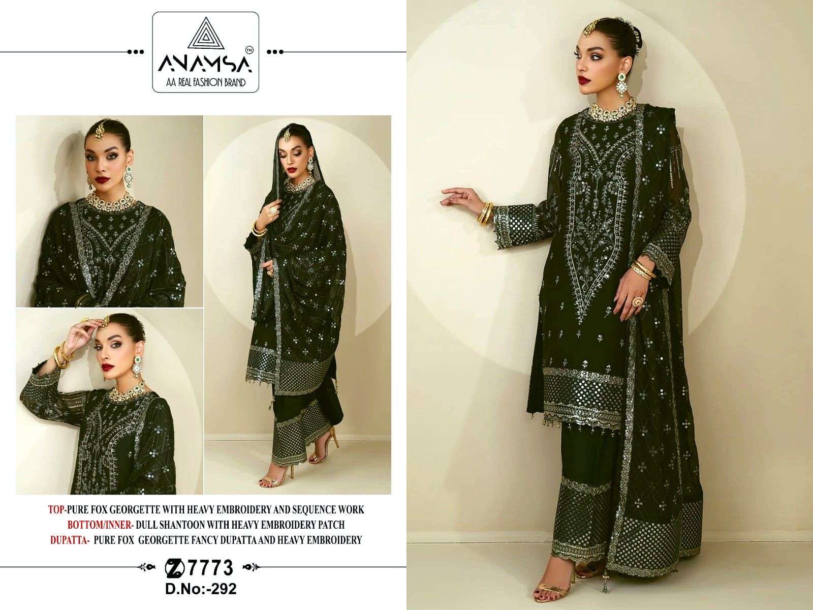 ANAMSA 292 GEORGETTE WITH EMBROIDERY WORK GREEN COLOUR PAKIS...
