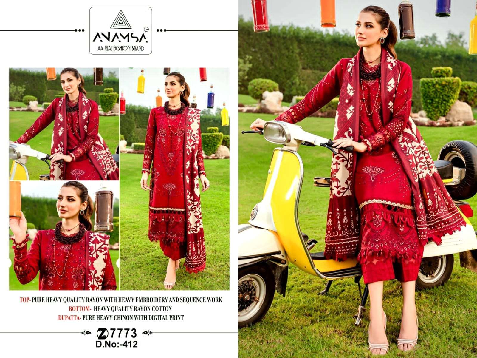 ANAMSA 412 RAYON COTTON WITH FANCY LOOK PAKISTANI SUITS COLL...