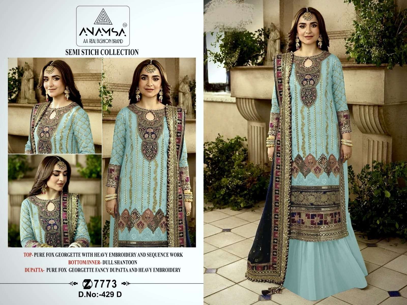 ANAMSA 429 GEORGETTE WITH EMBROIDERY WORK PAKISTANI SUITS CO...