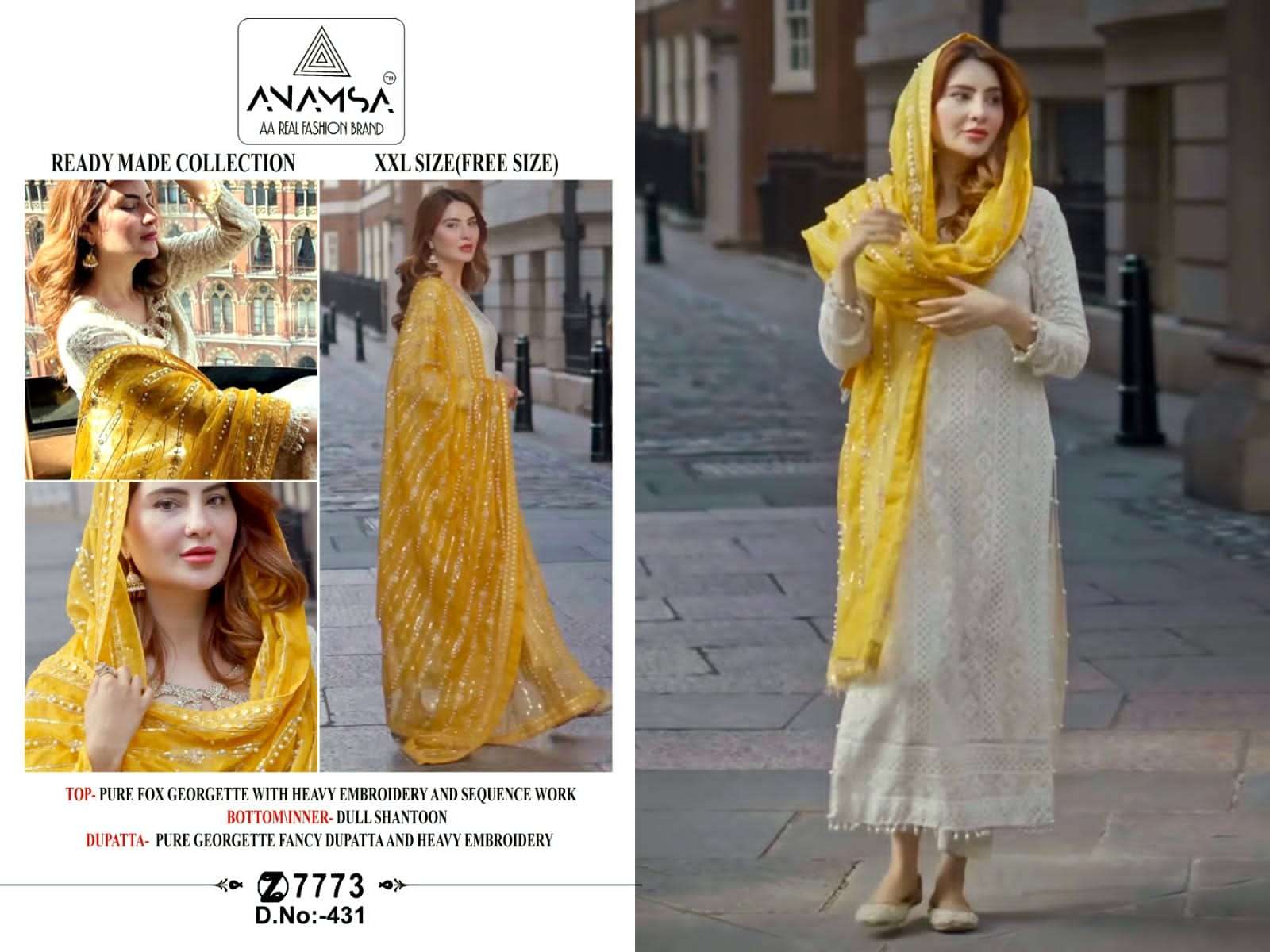 Anamsa 431 GEORGETTE WITH EMBROIDERY WORK READYMADE PAKISTAN...