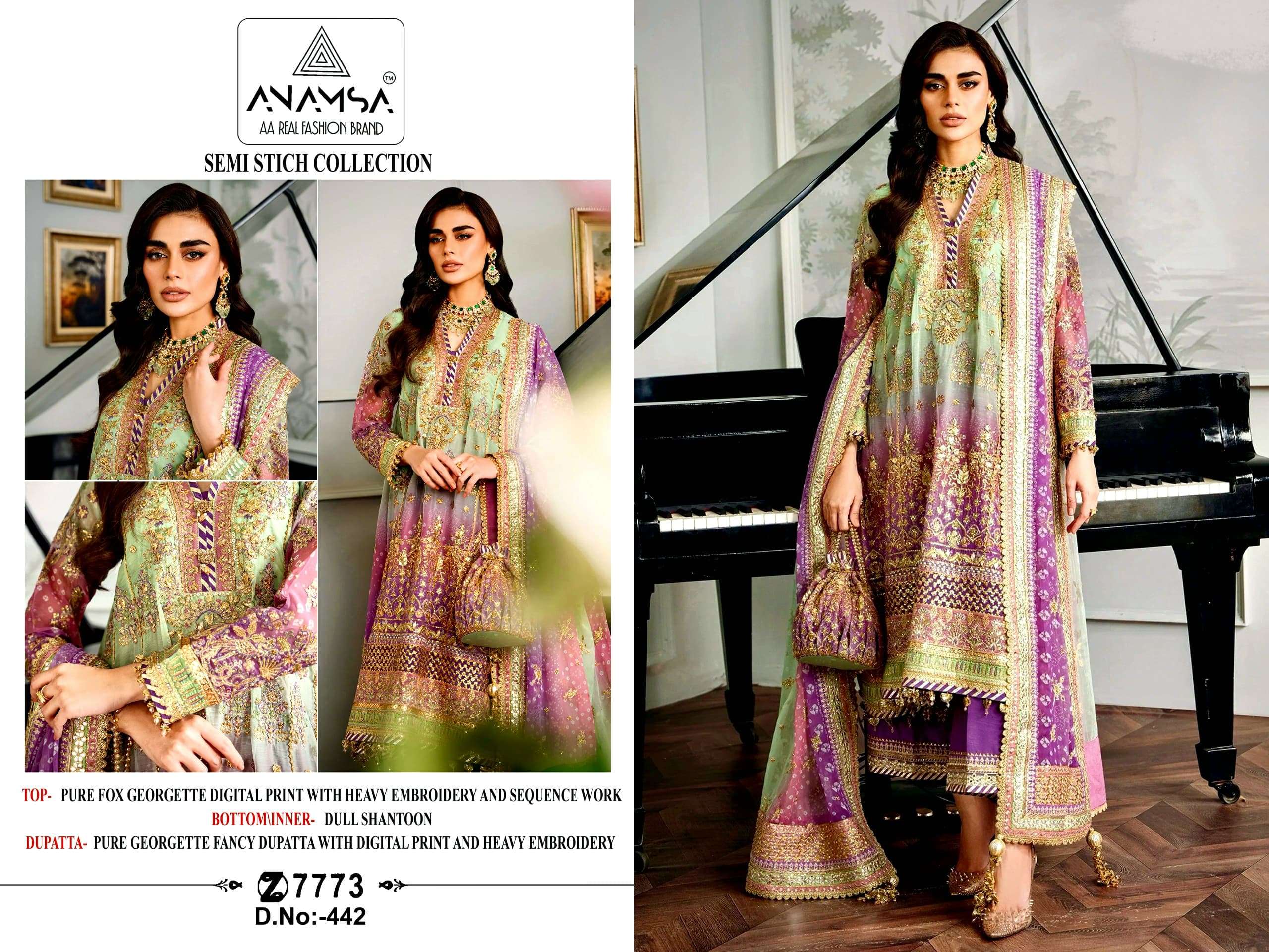 ANAMSA 442 GEORGETTE WITH EMBROIDERY WORK PAKISTANI SUITS CO...