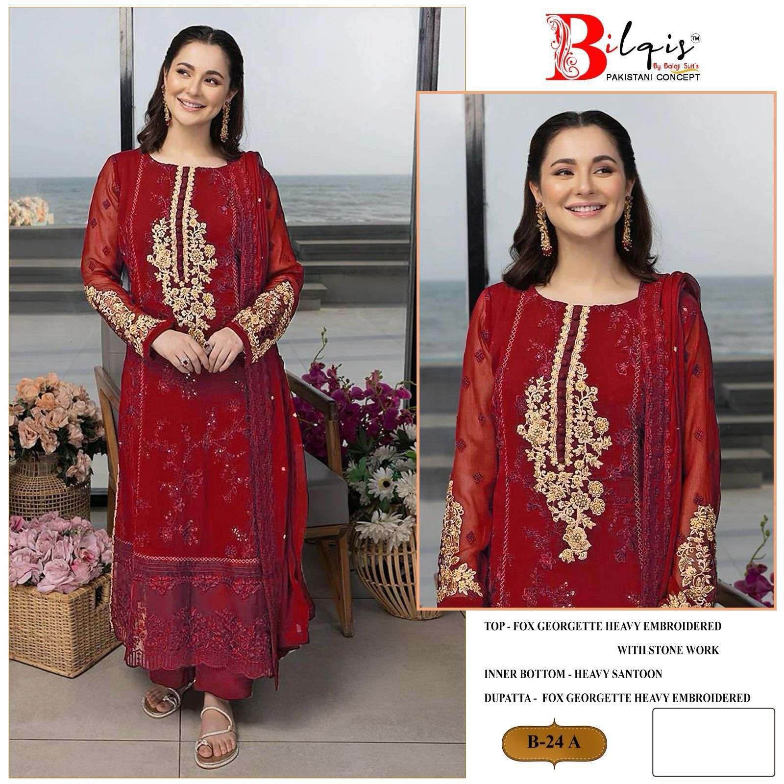 BILQISTM 24 GEORGETTE WITH EMBROIDERY WORK PAKISTANI SUITS C...