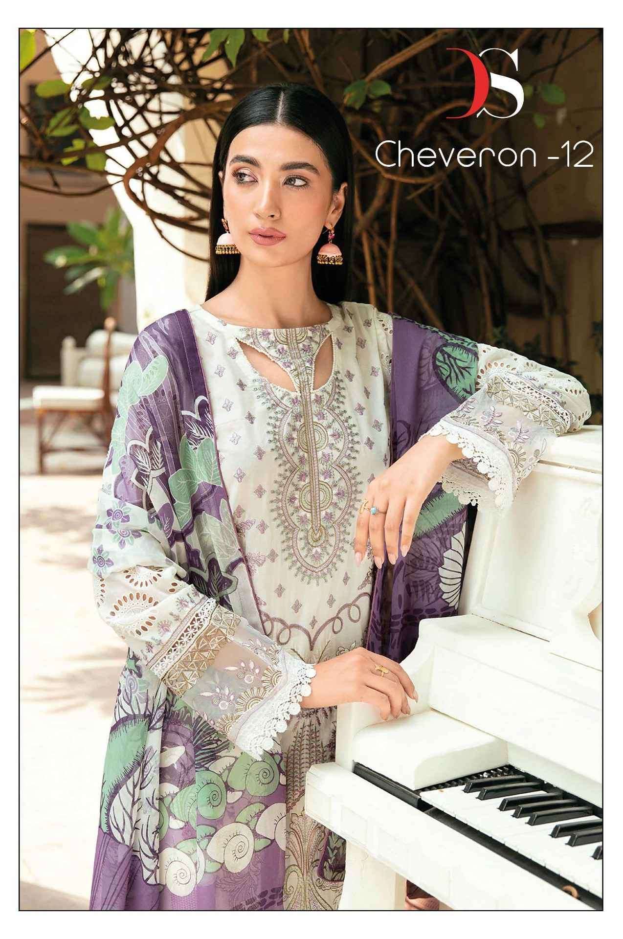 DEEPSY SUITS CHEVERON VOL 12 COTTON WITH PRINTED PAKISTANI S...