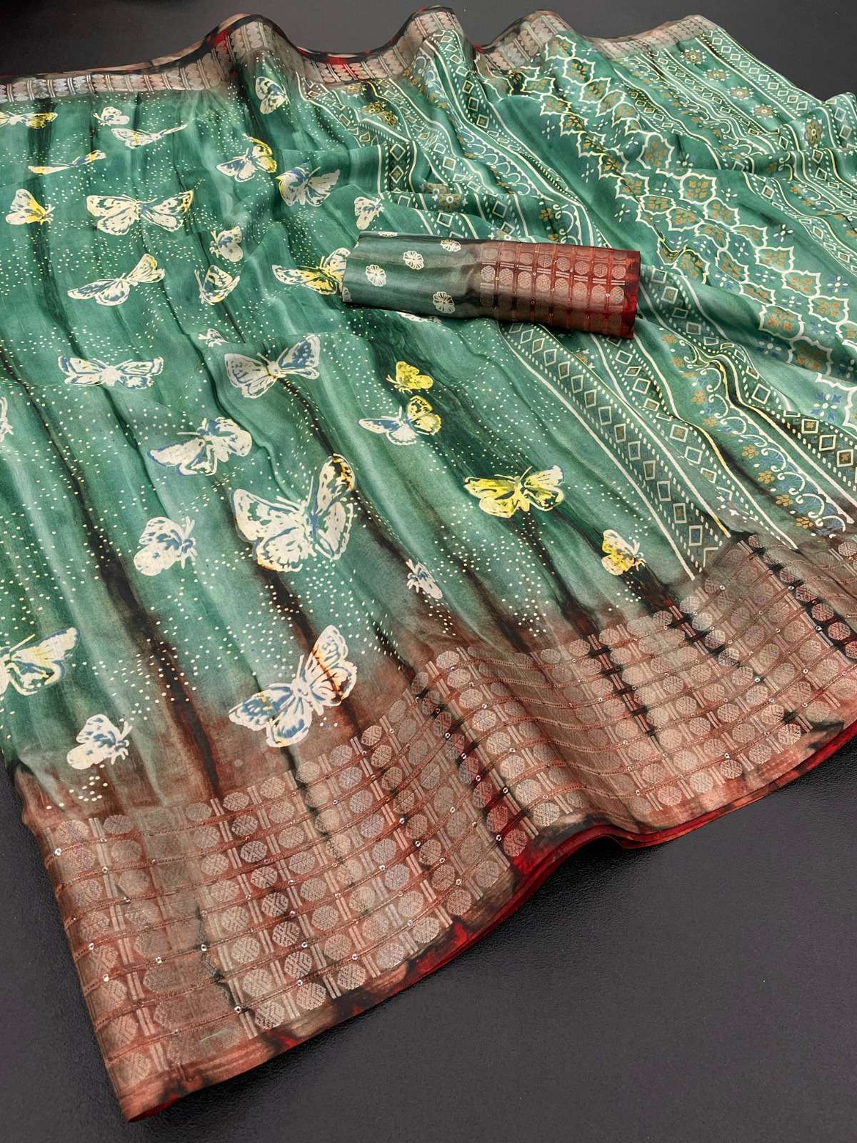DOLA SILK WITH BUTTERFLY PRINTED ALL OVER SAREE COLLECITON A...
