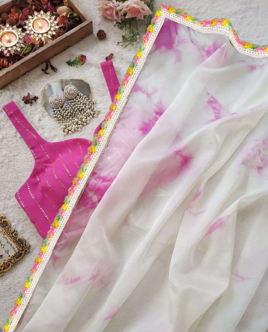 FLORAL ORGANZA SAREE WITH STITCHED BLOUSE LATEST TREDNING SA...