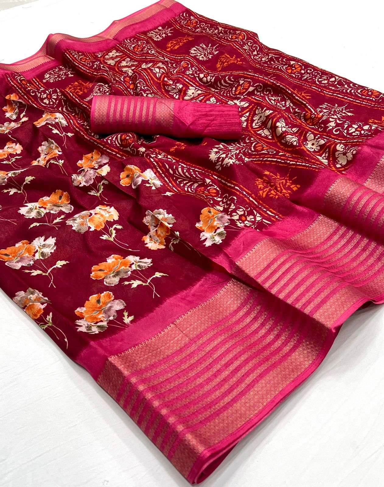 flower printed fancy dola silk saree collection at best rate