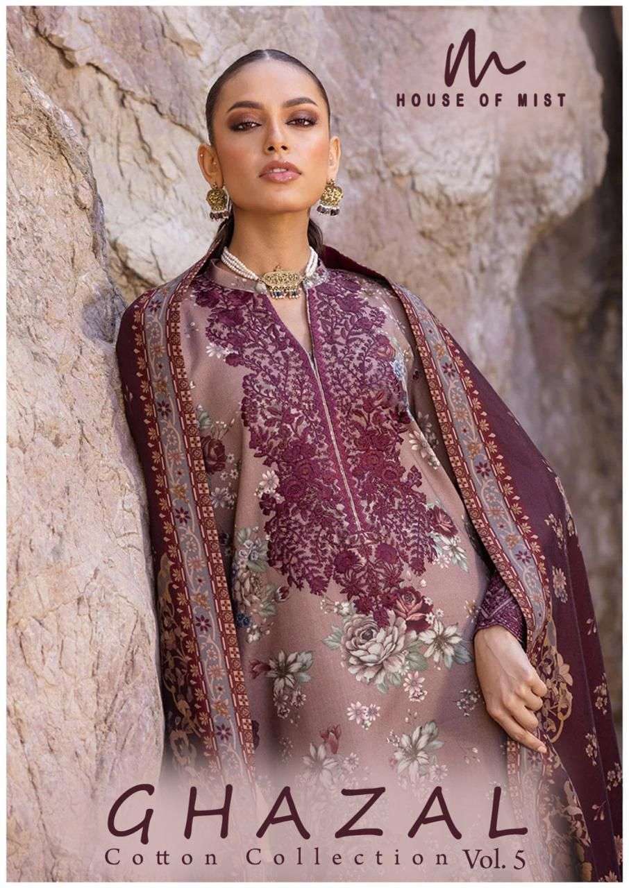 House Of Mist Ghazal Vol 5 COTTON WITH PRINTED PAKISTANI SUI...