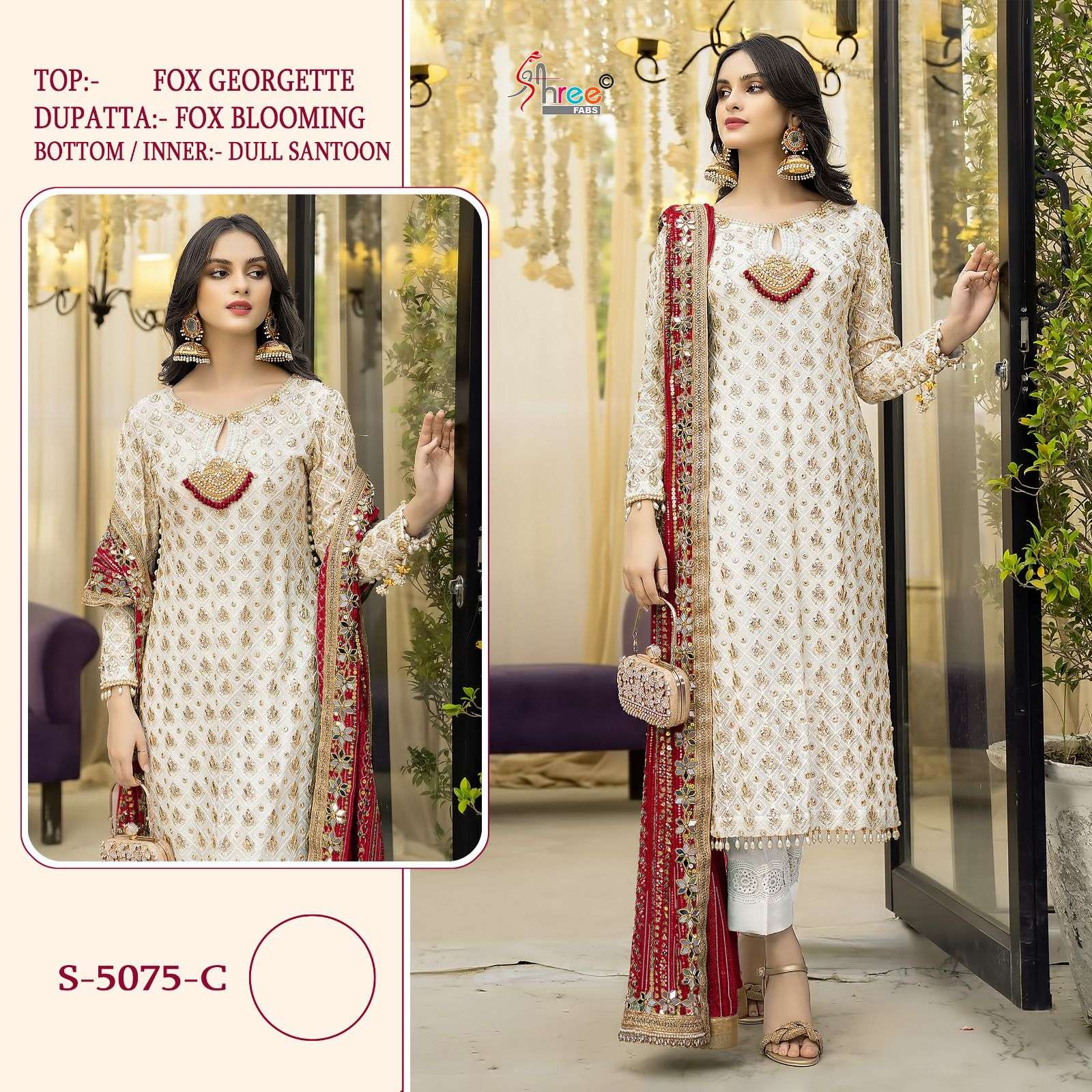 SHREE FABS S 5075 COLOURS GEORGETTE WITH EMBROIDERY WORK PAK...