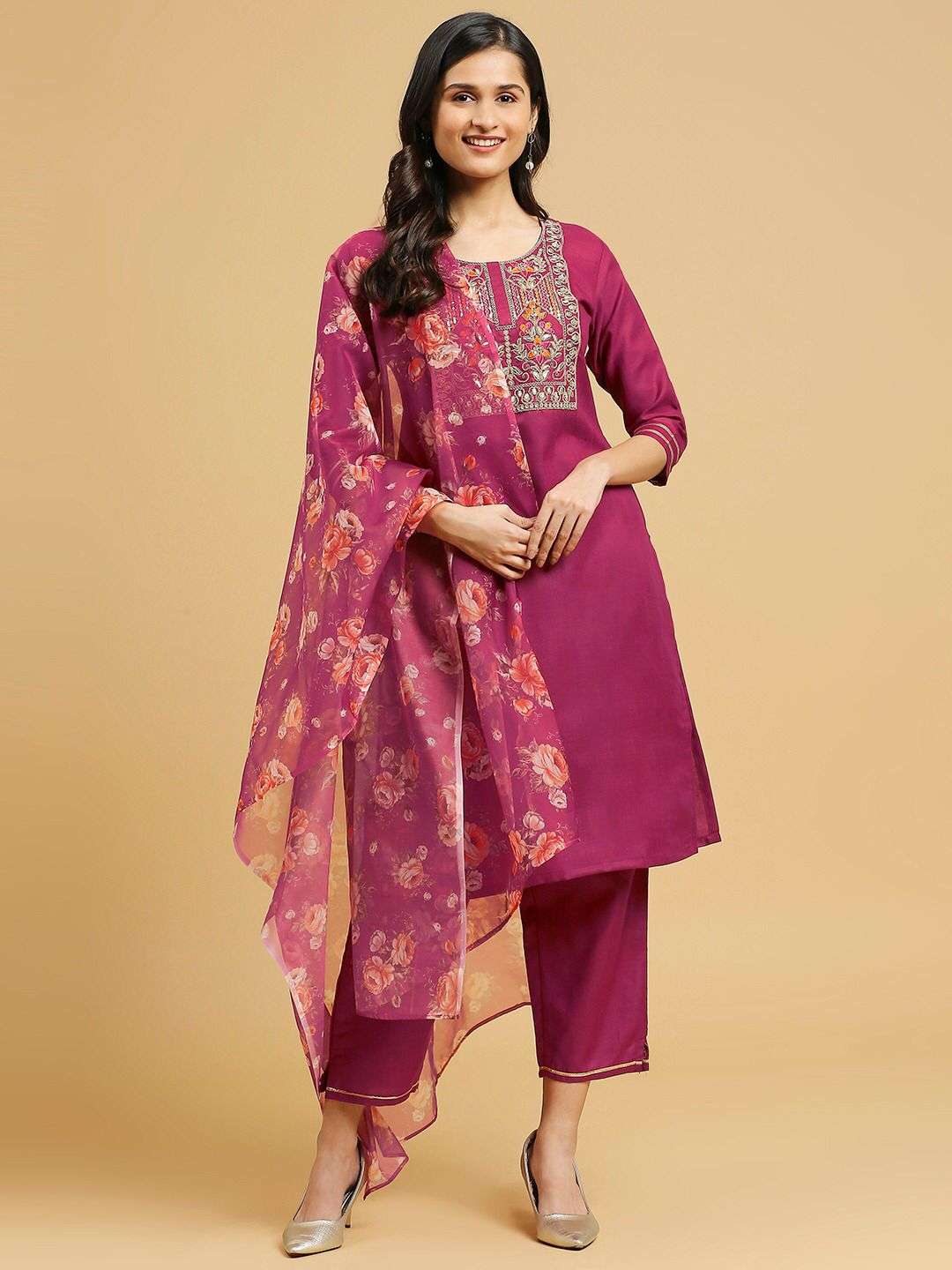 SLUB COTTON WITH EMBROIDERY WORK PARTY WEAR READYMADE SUITS ...