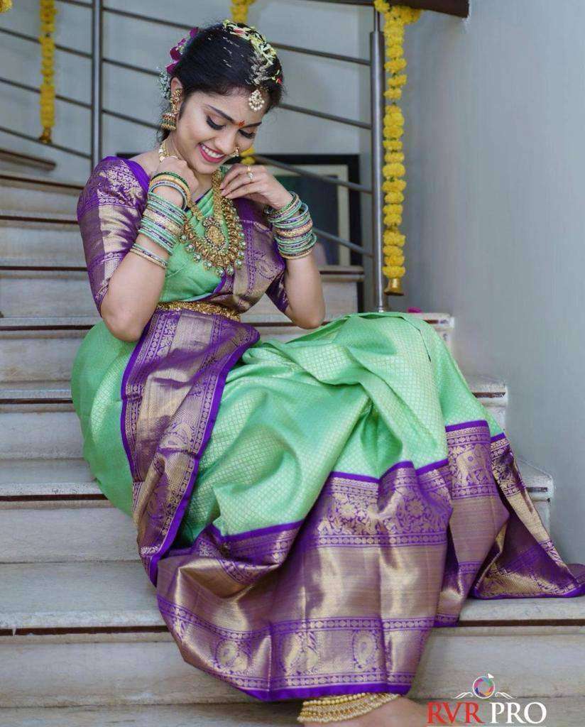 SOFT LICHI SILK SOUTH INDIAN STYLE SAREE WITH GORGEOUS LOOK