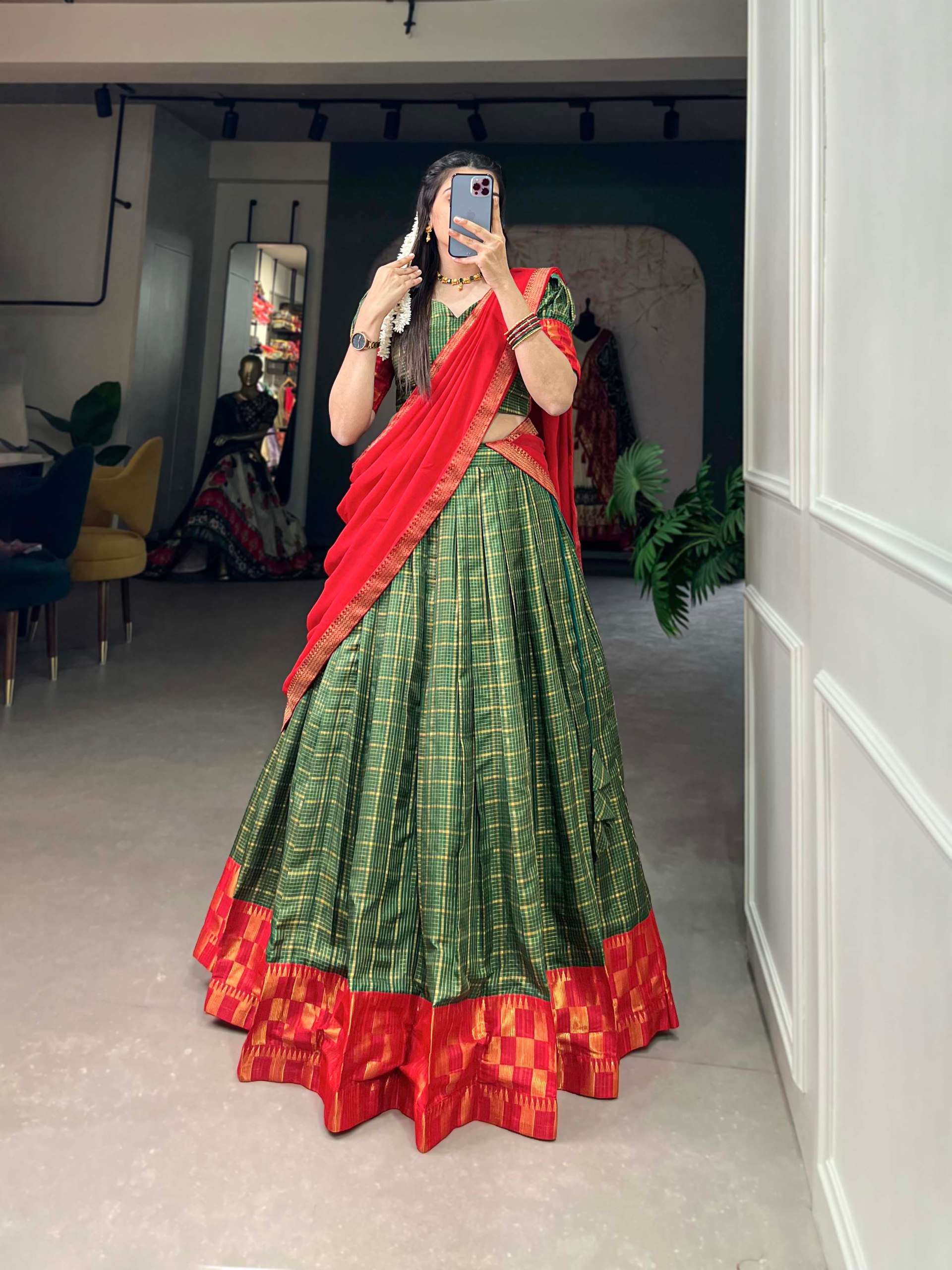 South Indian style Lehenga Choli, a blend of tradition and m...