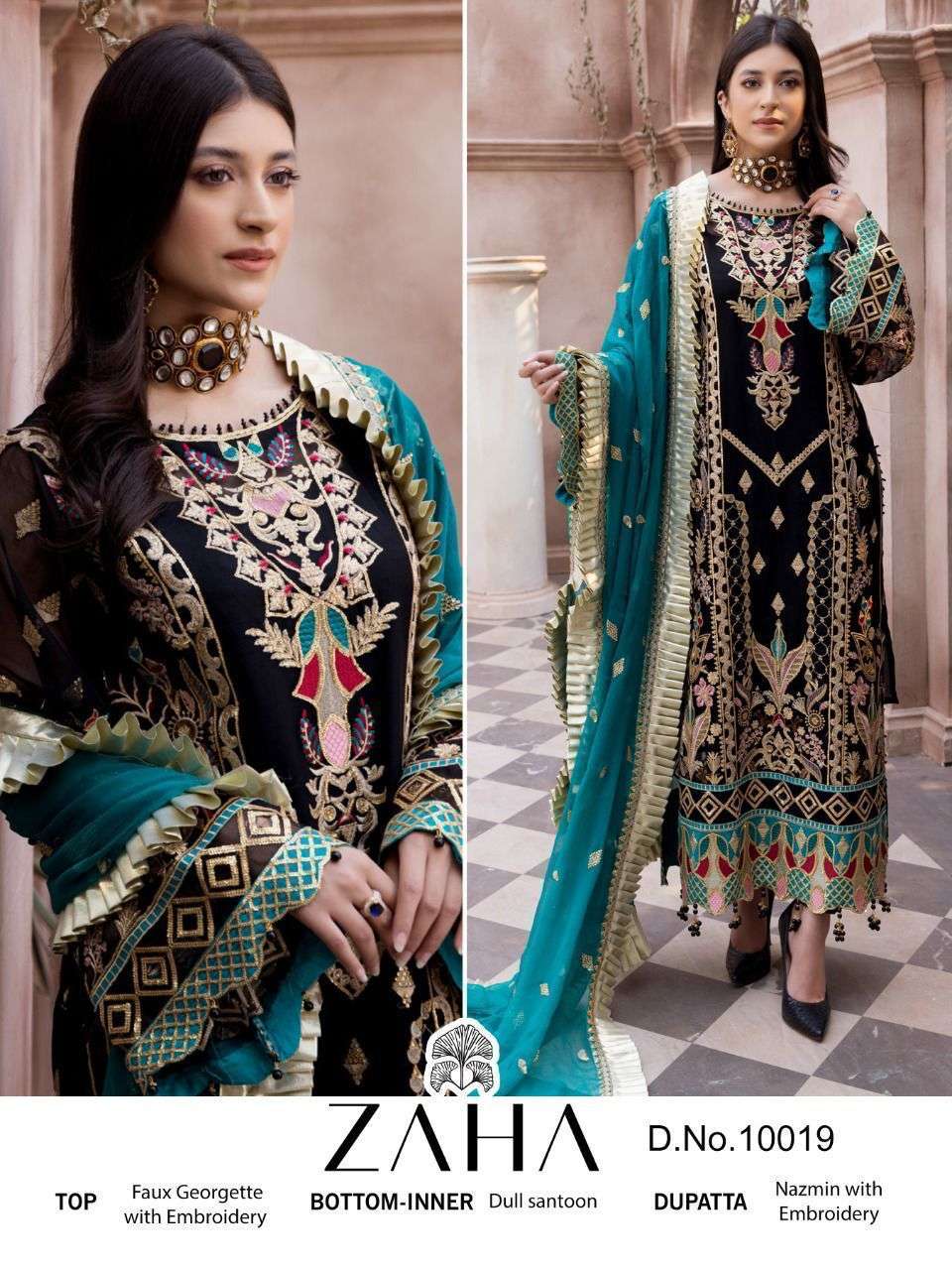 ZAHA 10019 GEORGETTE WITH EMBROIDERY WORK PAKISTANI SUITS CO...
