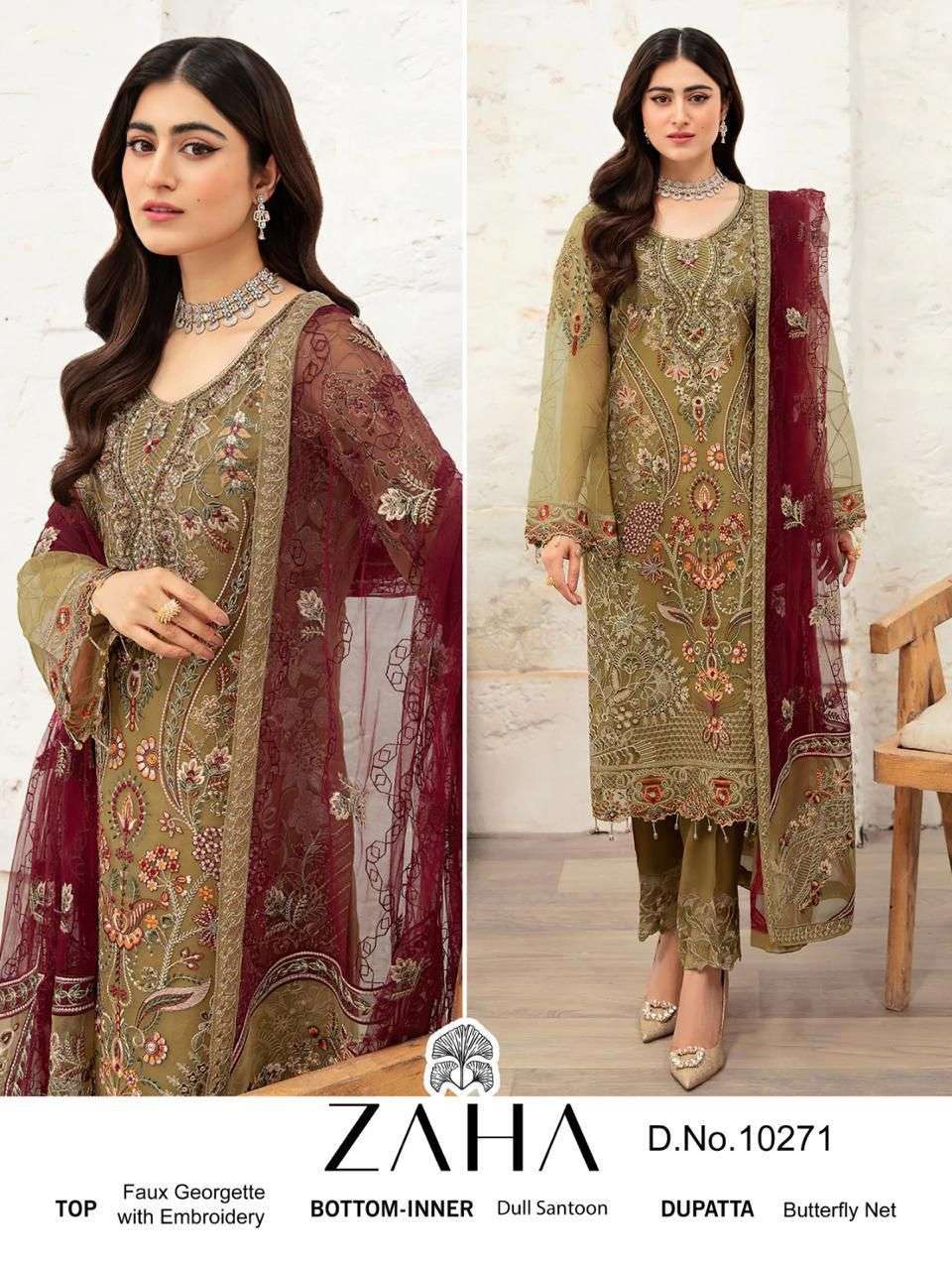 ZAHA 10271 GEORGETTE WITH EMBROIDERY WORK PAKISTANI SUITS CO...