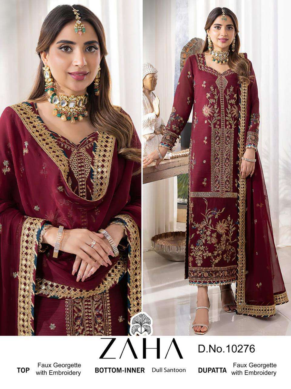 ZAHA 10276 GEORGETTE WITH EMBROIDERY WORK TRADITIONAL COLOUR...