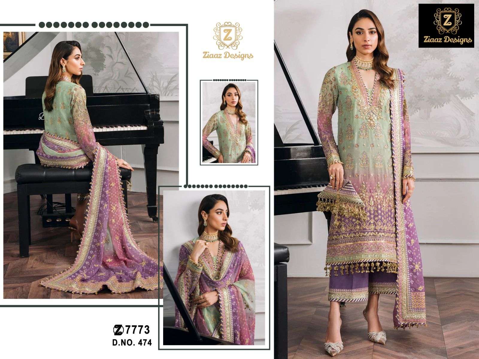 ZIAAZ 474 GEORGETTE WITH EMBROIDERY WORK PAKISTANI SUITS COL...