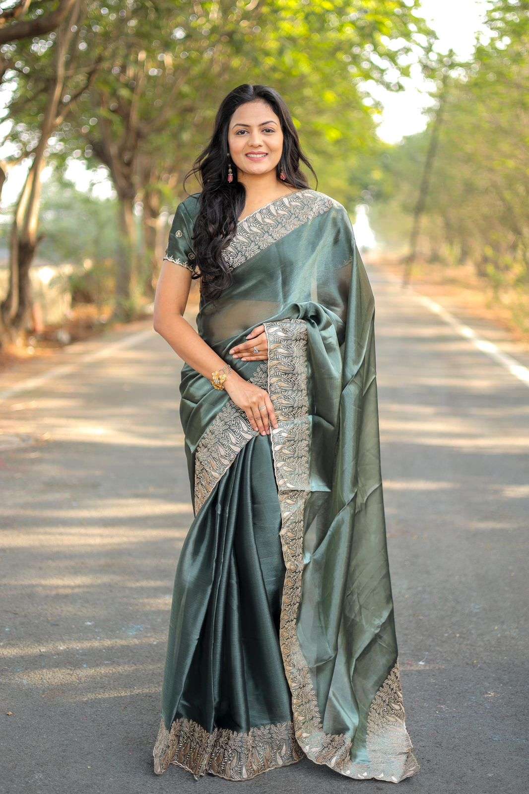 JIMMY CHU WITH EMBROIDERY WORK BORDER FANCY SAREE