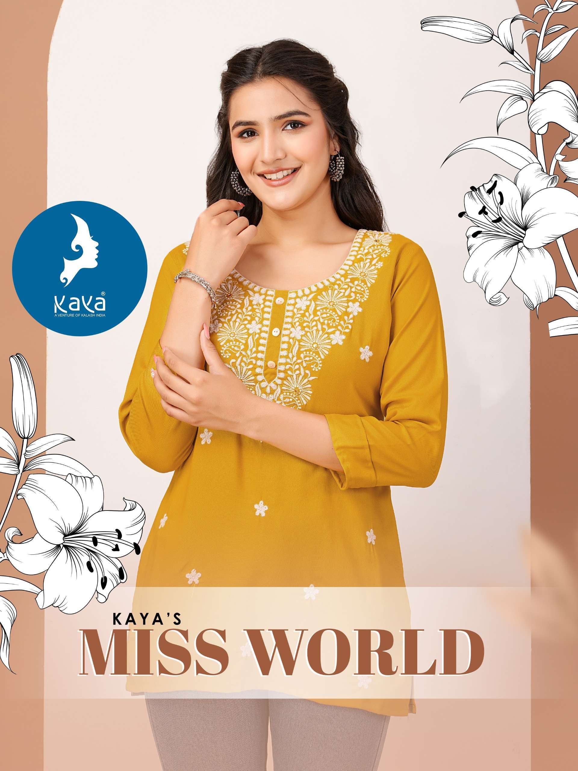 KAYA MISS WORD RAYON EMBROIDERY SHORT TOPS COLLECTION