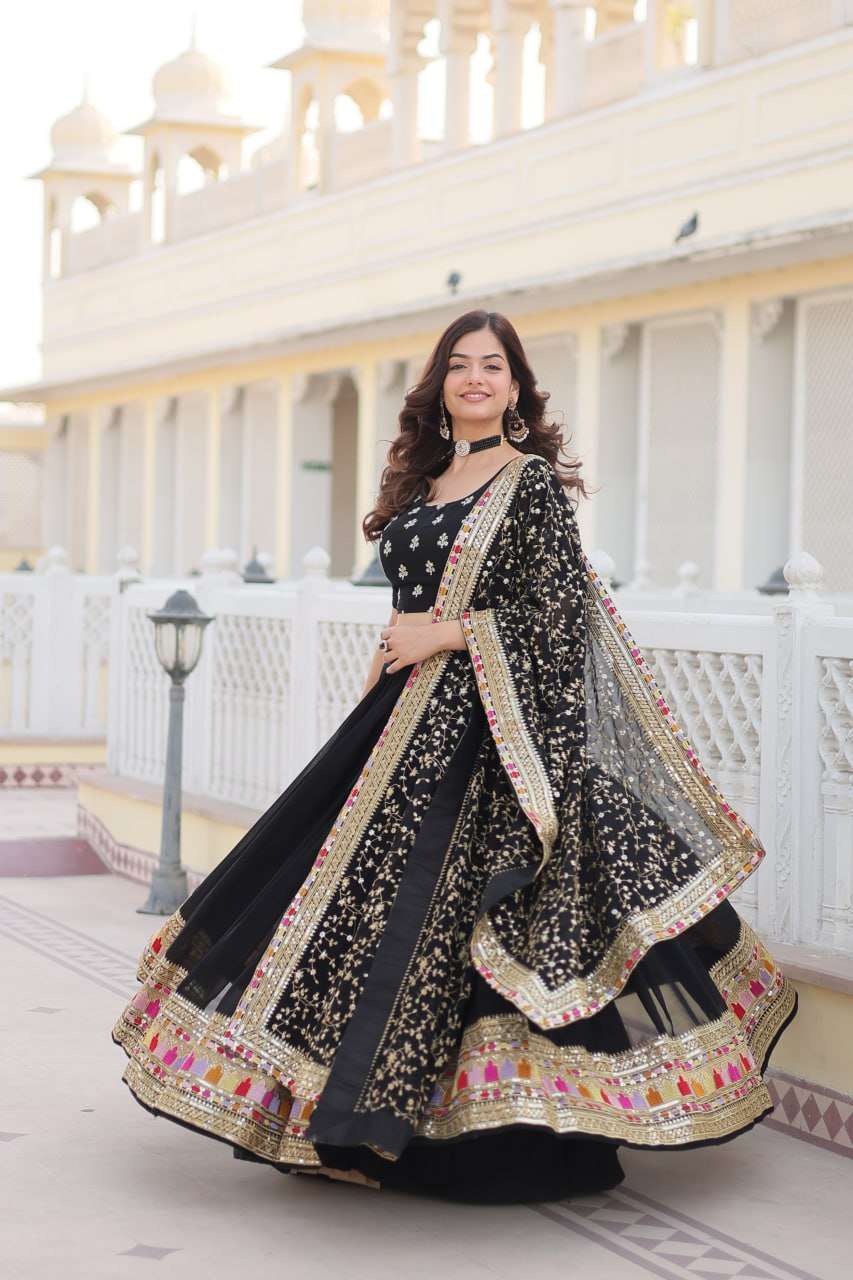 Shop This Trending Black Embroidered Fully Flaired Georgette...