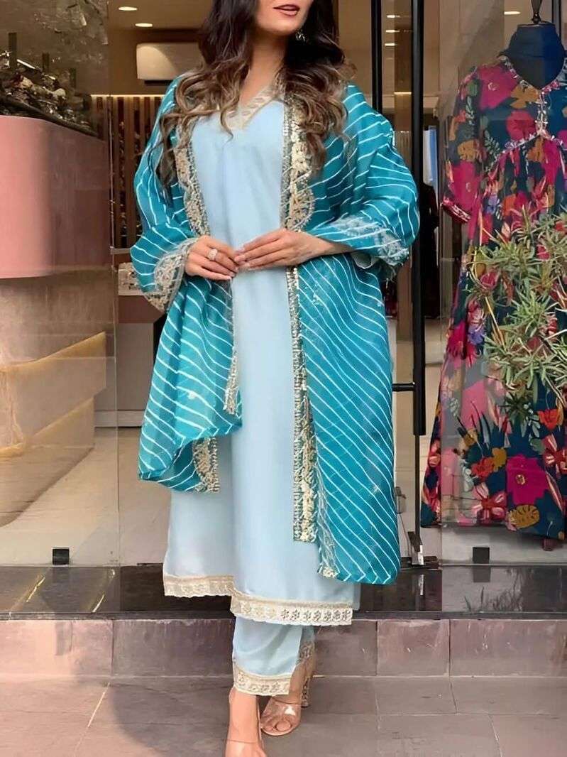 SKY BLUE LAHERIYA PRINTED DUPTTA WITH COTTON FUNCTION SPECIA...