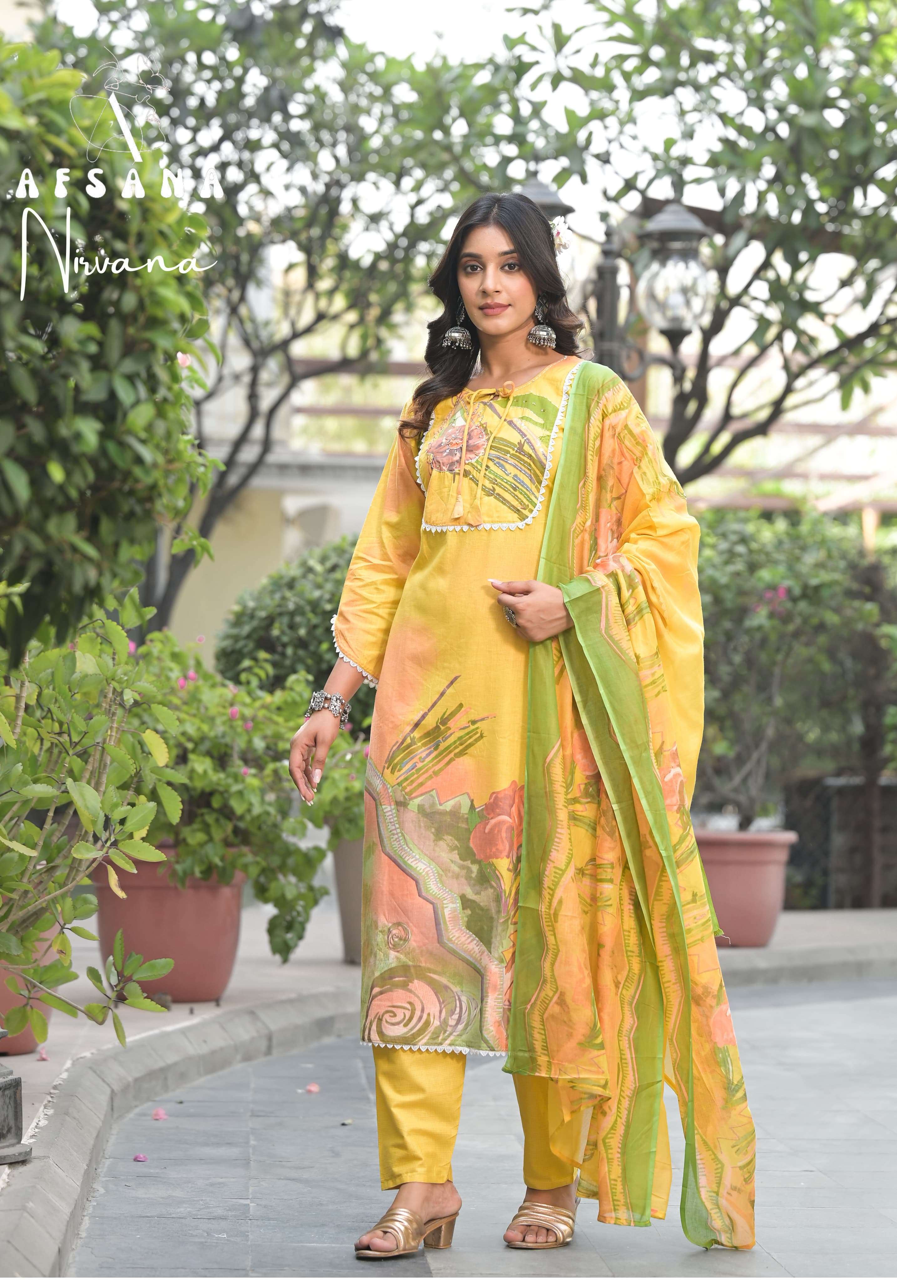 AFSANA NIRWANA CAMBRIC COTTON YELLOW COLOUR READYMADE SUITS ...