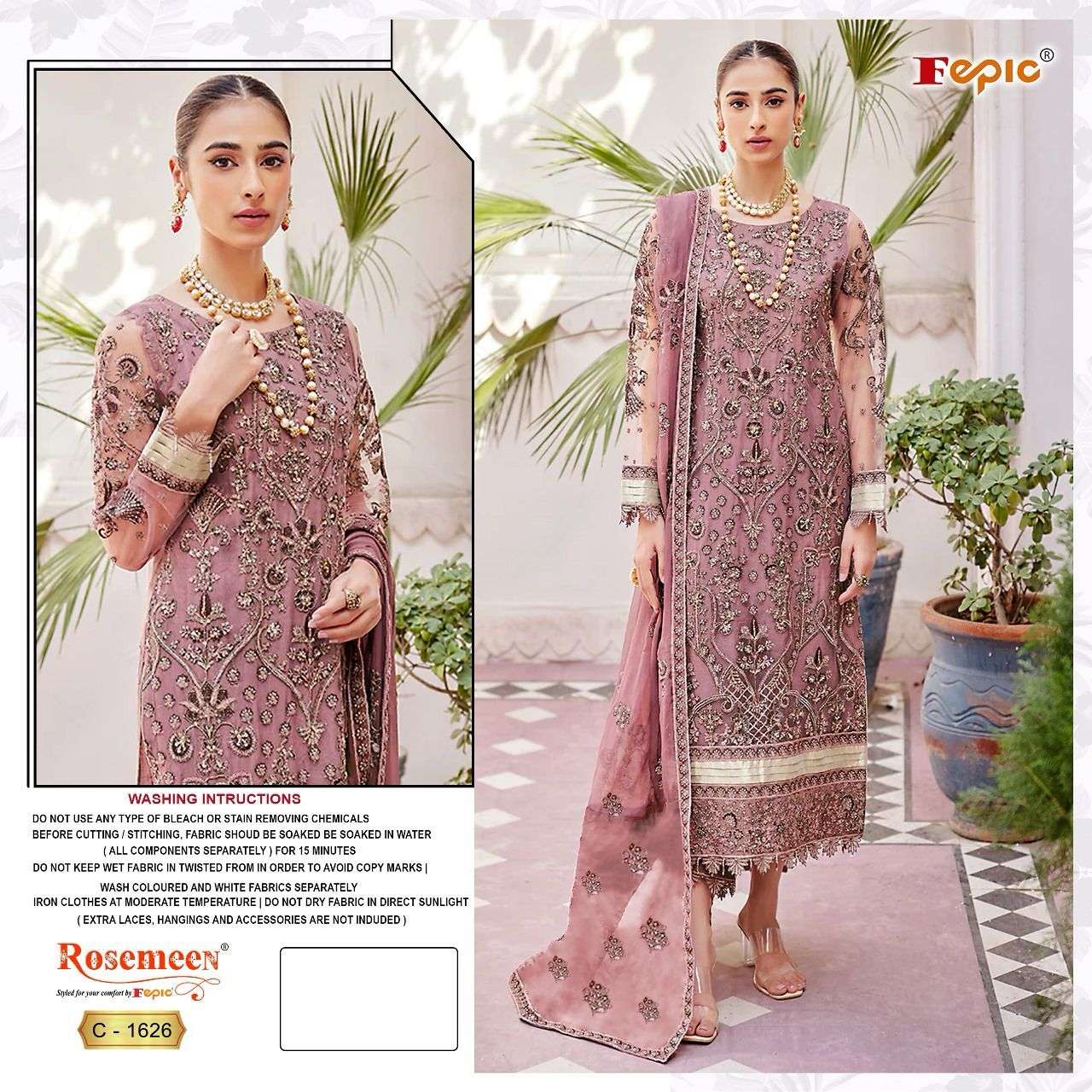 FEPIC 1626 ORGANZA WITH EMBROIDERY WORK PAKISTANI SUITS SUPP...