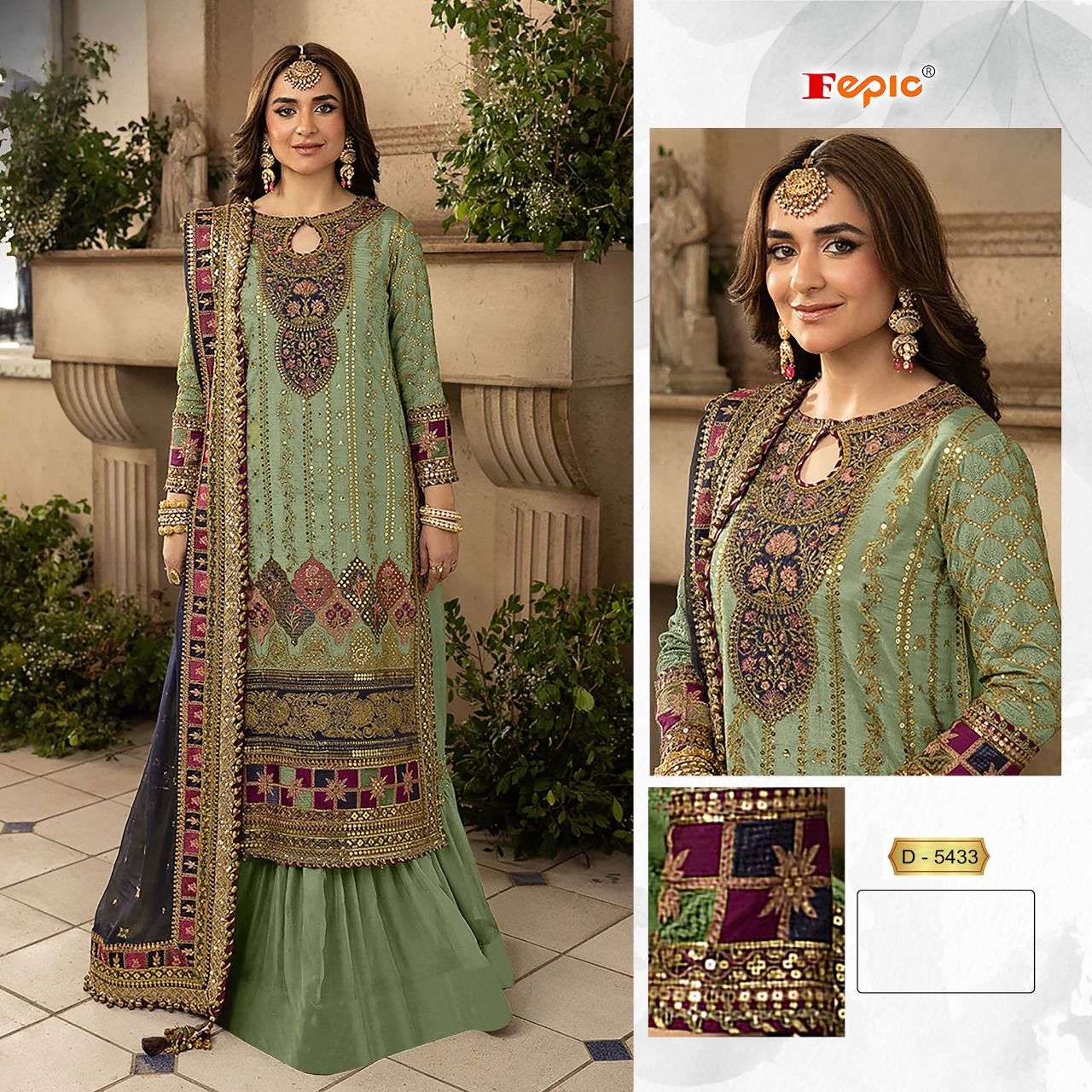 FEPIC 5433 ORGANZA WITH EMBROIDERY WORK PAKISTANI SUITS COLL...