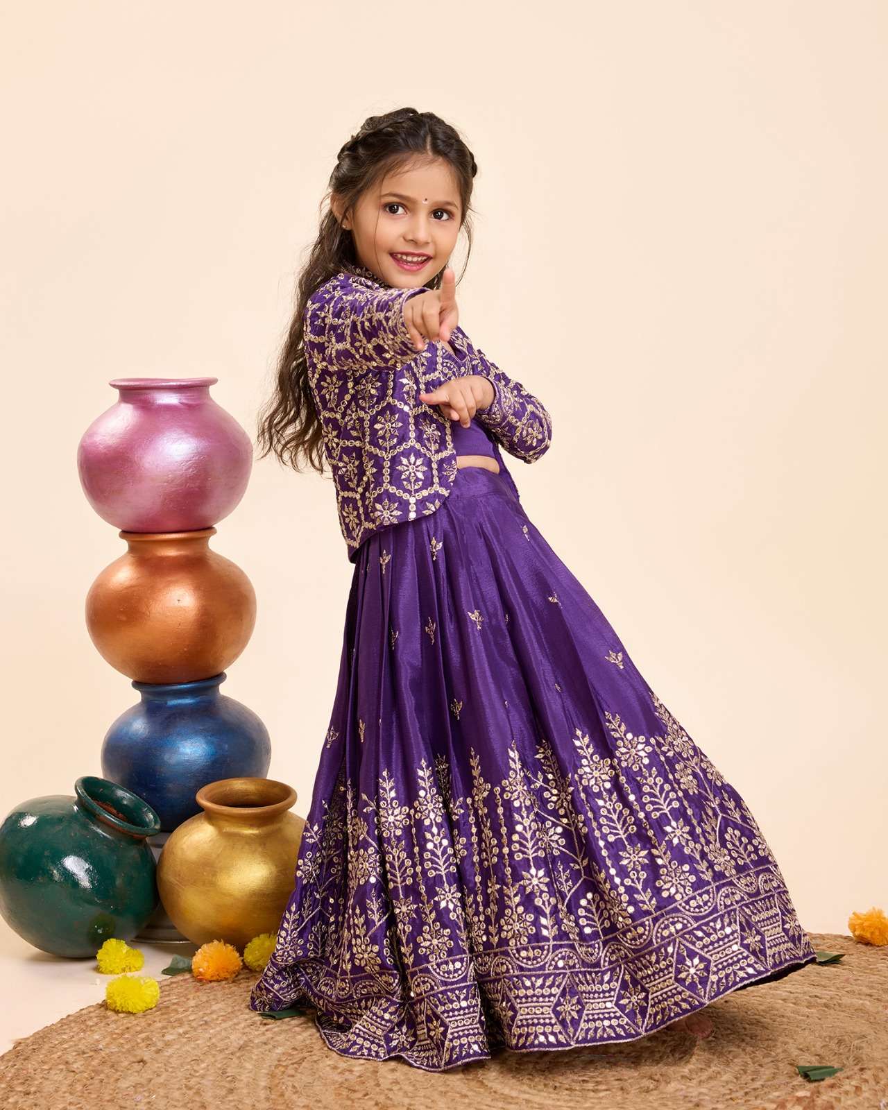 KIDS SPECIAL PURPLE COLOUR SILK WITH TRADTIONAL LOOK LEHENHA...